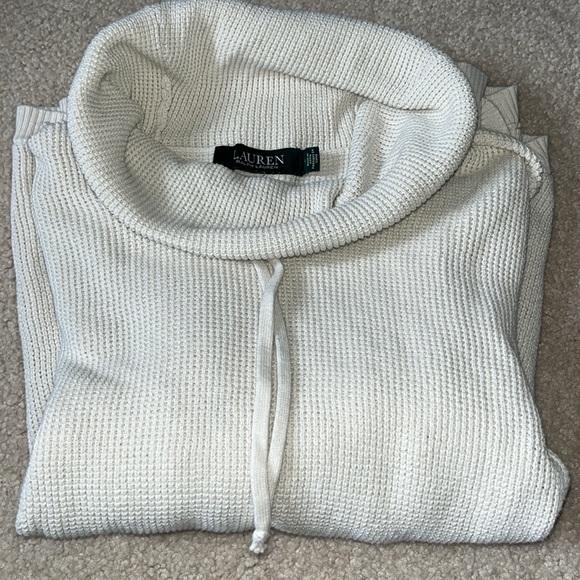 Ralph Lauren White Drawstring Cowl Neck Waffle Knit Top - Picture 6 of 8